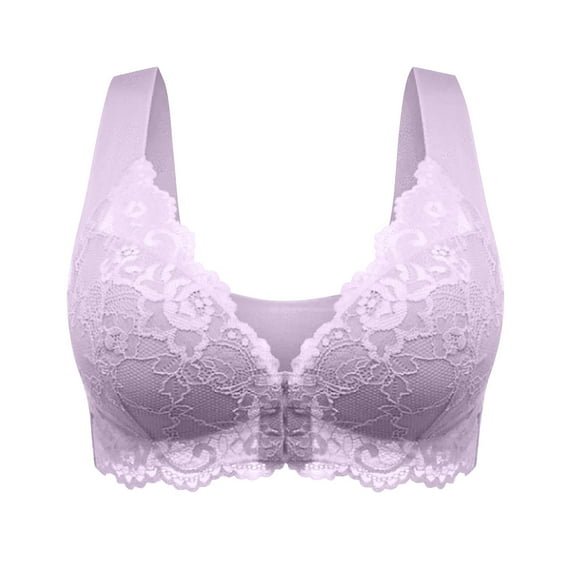 SMihono Womens Underwear and Bras Front Closure Bras for Women No Underwire Solid Lace Wireless Clasp Bra Plus Size Sleep Bra Purple XXXXXXXXXXXL