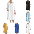 thumbnail image 1 of SMihono Womens V Neck Linen Maxi Shirt Dress Loose Long Sleeve Side Slit Button Down Cotton Dress Casual Flowy Shift Dresses Black XXXXXL, 1 of 6