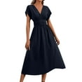 thumbnail image 1 of SMihono Womens V Neck Maxi Dresses Summer Elegant Bohemian Holiday Dress Batwing Sleeve High Waist Resort Wear Sundress Navy XL, 1 of 9