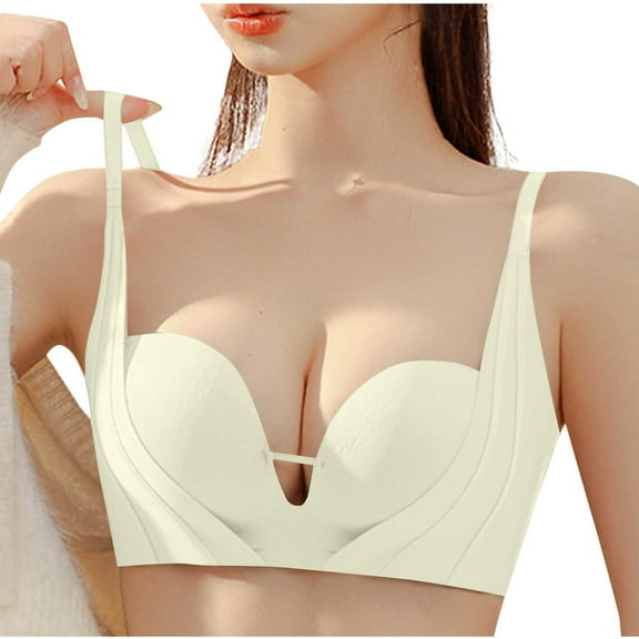 SMihono Womens Wireless Bra No Underwire Seamless Push Up Bra Comfort Full Coverage Padded Bralette Soft Vneck Everyday Bras White M US(6)