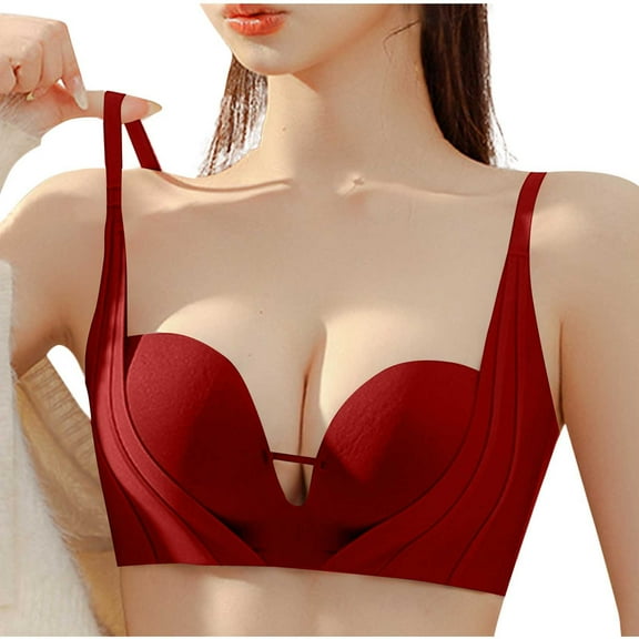 SMihono Womens Wireless Bra No Underwire Seamless Push Up Bra Comfort Full Coverage Padded Bralette Soft Vneck Everyday Bras Wine M US(6)