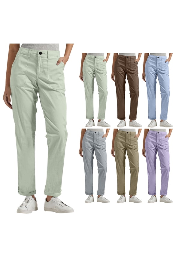 Work Pants Women Dressy Casual Plus Size Wide Leg Cargo Khakis High Waist Straight Twill Chino Slacks Ankle Pants Brown XXL