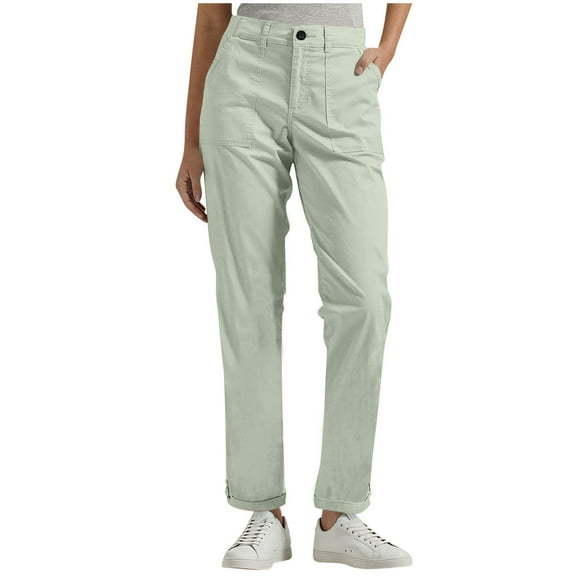 SMihono Work Pants Women Dressy Casual Plus Size Wide Leg Cargo Khakis High Waist Straight Twill Chino Slacks Ankle Pants Green XL