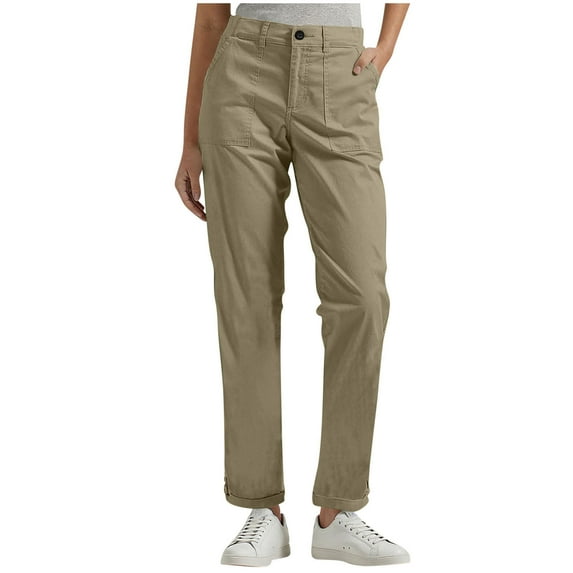 SMihono Work Pants Women Dressy Casual Plus Size Wide Leg Cargo Khakis High Waist Straight Twill Chino Slacks Ankle Pants Khaki M