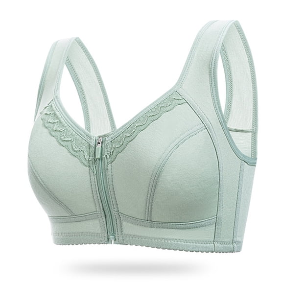 SMihono Zipper Front Bras for Women Plus Size No Wire Bra for Senior Convenient Light Shaping Daisy Bras for Older Women Green 48