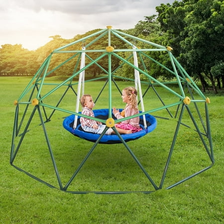 SMkidsport 10ft Climbing Dome with Swing, Dome Climber Playground Set with Saucer , Outdoor Playset for Kids, Jungle Gym Monkey Bar Playground Outdoor