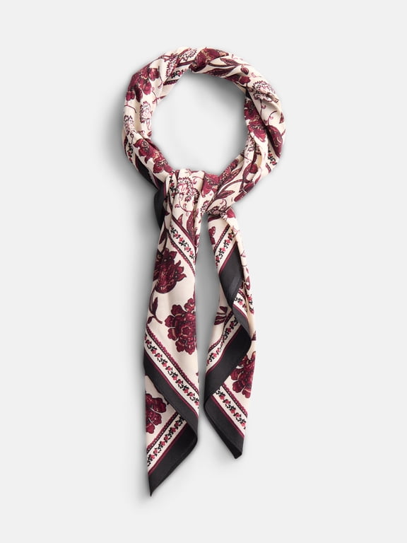 Women's Beige Printed Square Scarf for Adults with Floral and Abstract Patterns