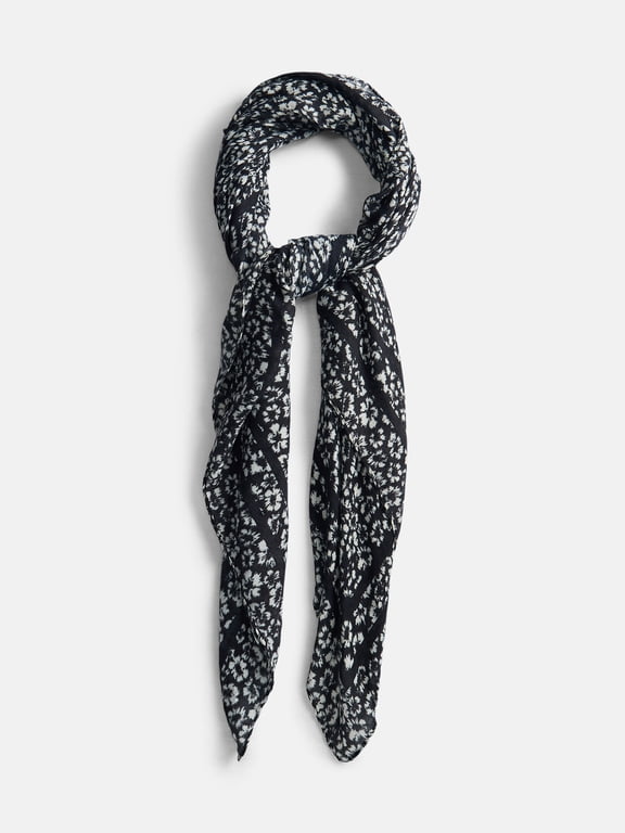 Women's Printed Square Scarf, Black Soot