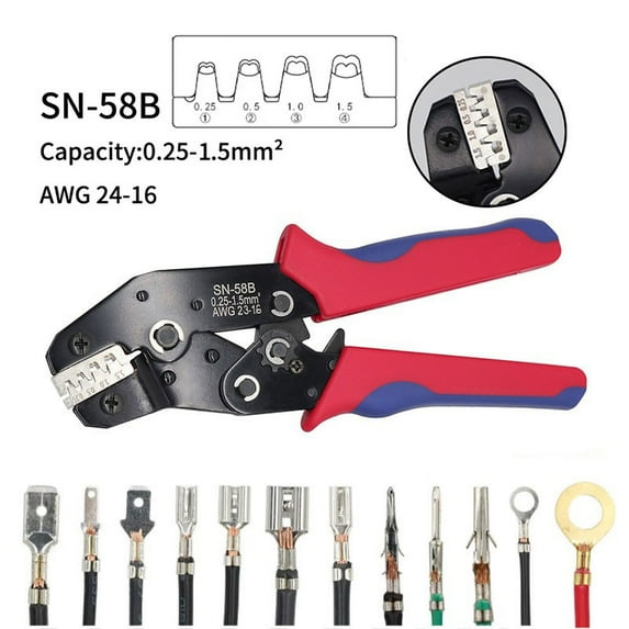 SN-58B Ratchet Crimping Plier Crimper Tool 0.25-1.5mm² AWG24-16for Dupont,TE,JST,Molex Terminal Wire Electrical Pliers (SN-58B)