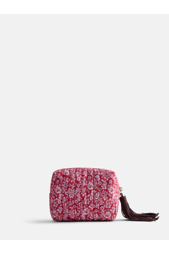 Women's Zip Pouch with Fringe Tassel, Red Print