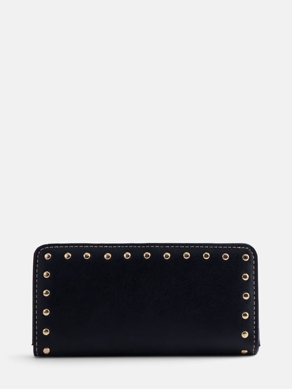 Women's Slim Studded Wallet, Black