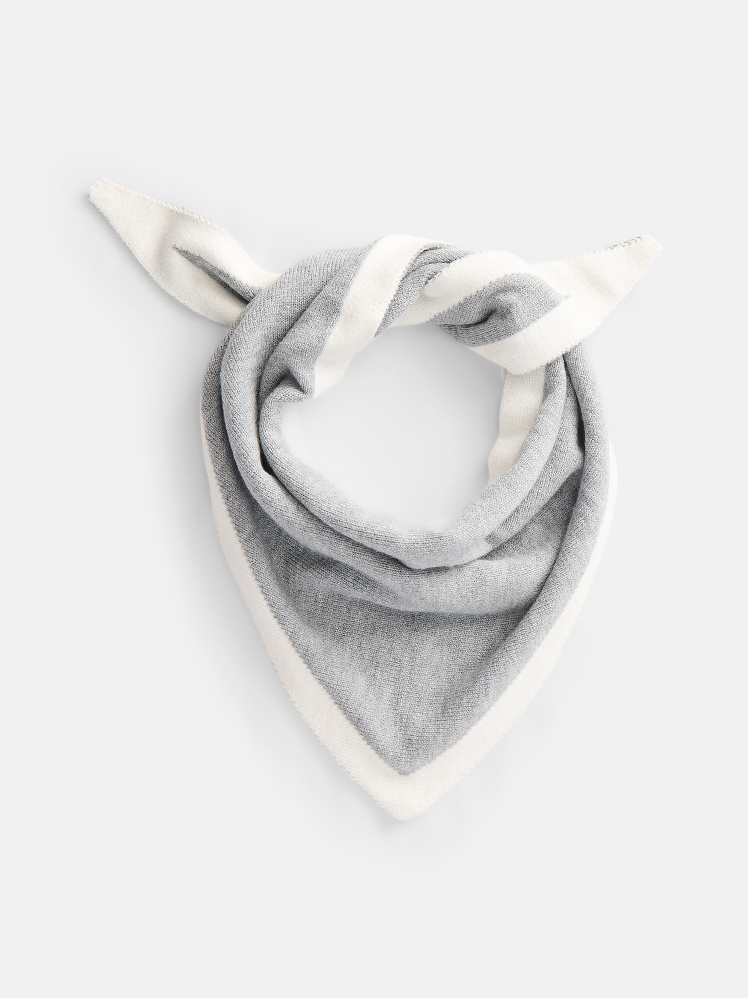 Scenario Women's Border Stripe Knit Triangle Scarf, Medium Grey Heather and Winter White