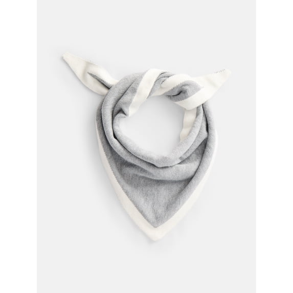 Scenario Women's Border Stripe Knit Triangle Scarf, Medium Grey Heather and Winter White