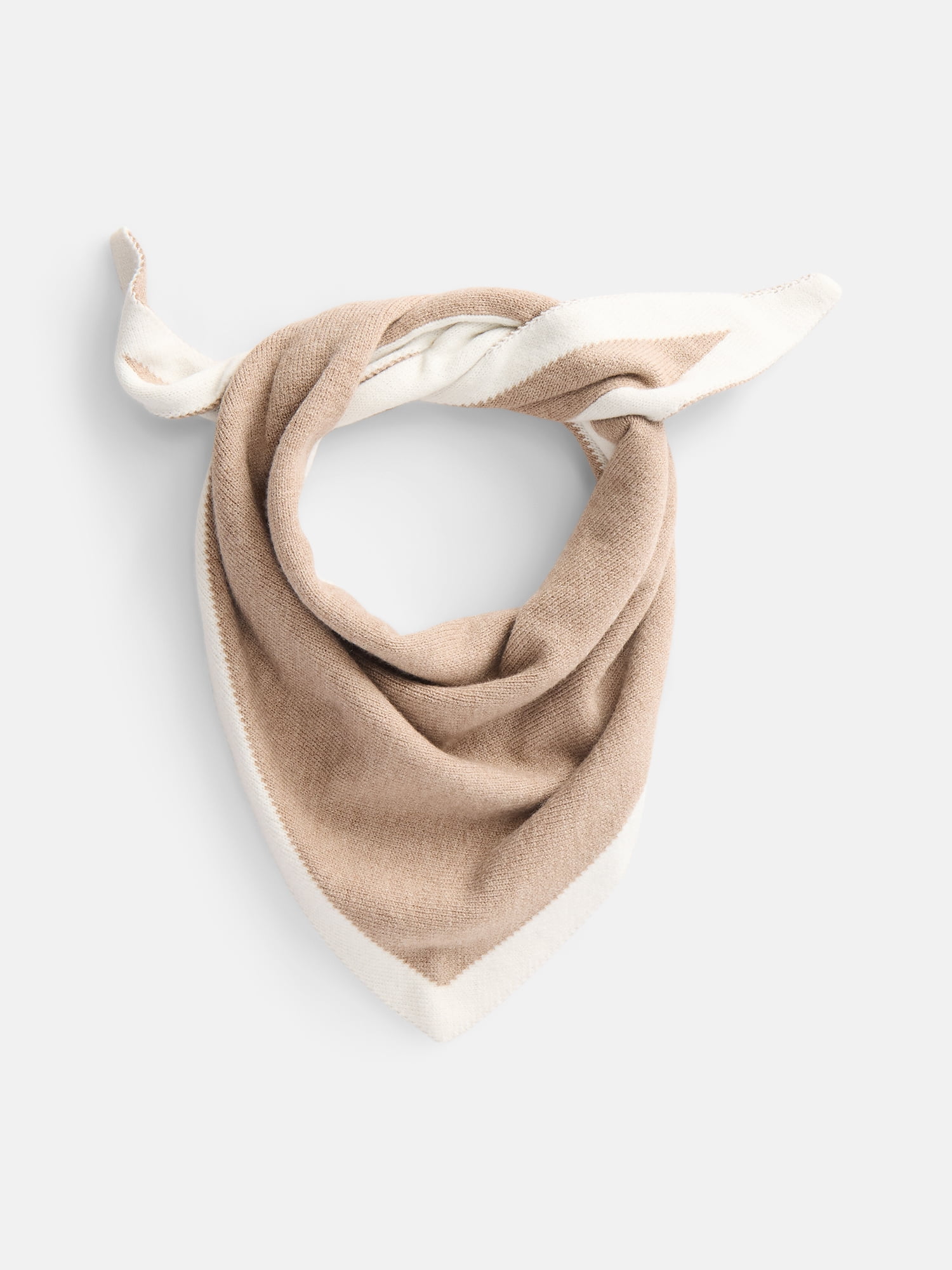 Scenario Women's Border Stripe Knit Triangle Scarf, Toasted Heather and Winter White