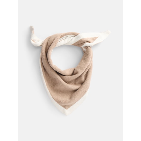 Scenario Women's Border Stripe Knit Triangle Scarf, Toasted Heather and Winter White