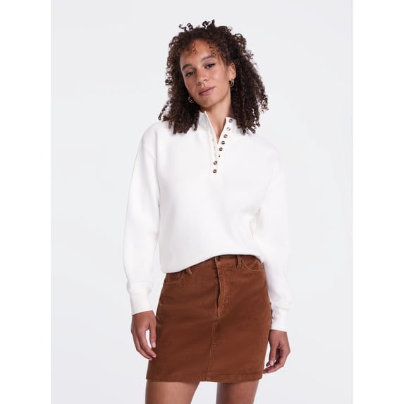 Scenario Women's and Women's Plus Waffle Knit Button Top with Long Sleeves, Sizes XS-4X