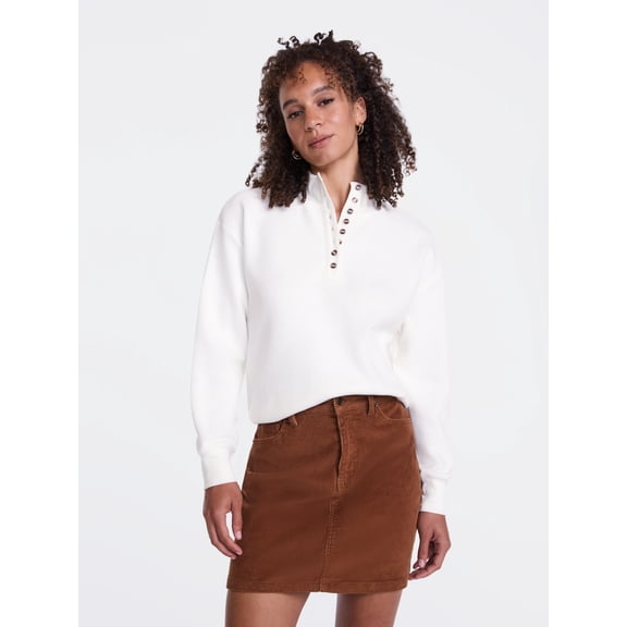 Scenario Women's and Women's Plus Waffle Knit Button Top with Long Sleeves, Sizes XS-4X