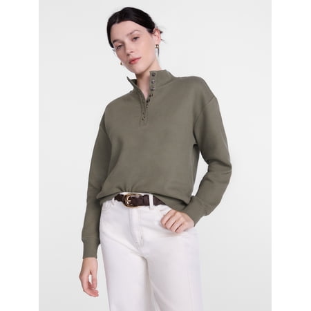 Scenario Women's and Women's Plus Waffle Knit Button Top with Long Sleeves, Sizes XS-4X