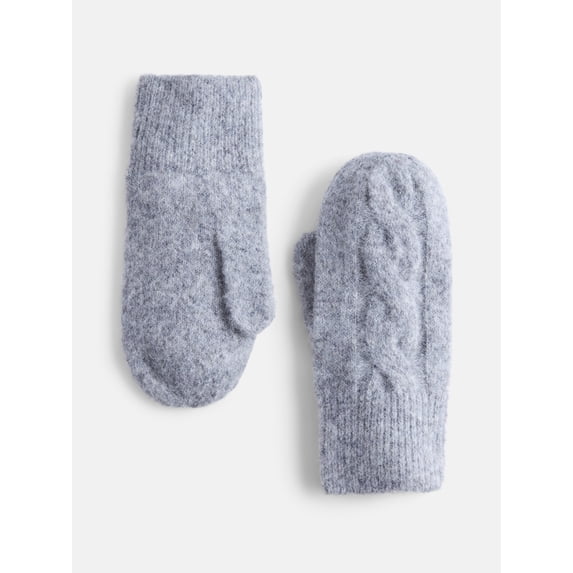Scenario Women's Cable Knit Mittens, Medium Grey Heather