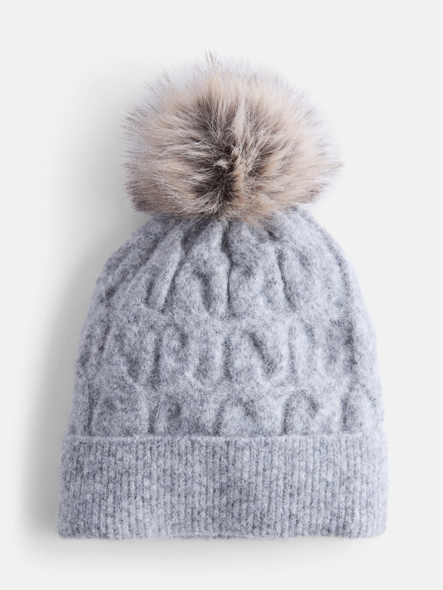 Scenario Women's Cable Knit Pom Beanie, Medium Grey Heather