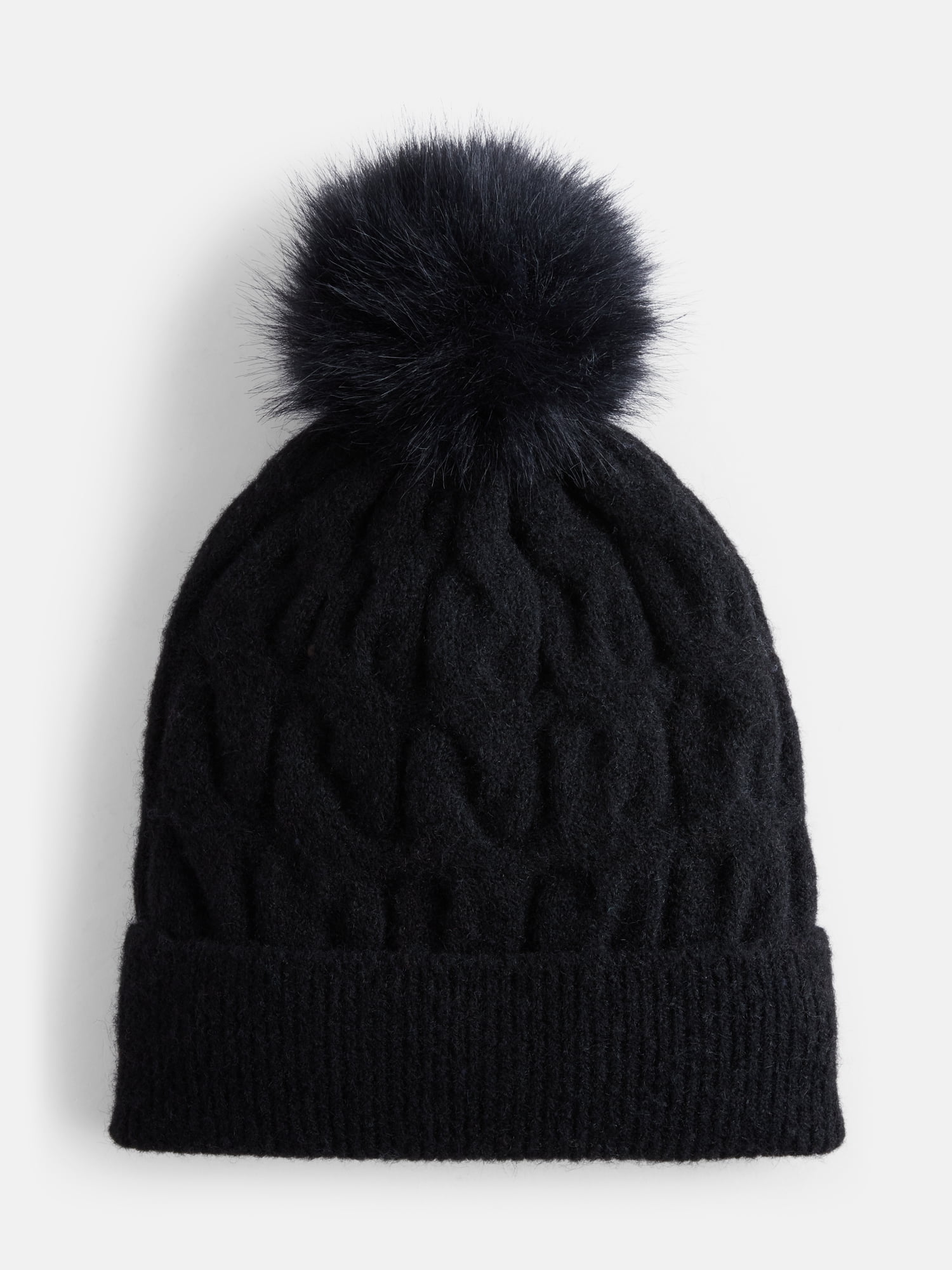 Scenario Women's Cable Knit Pom Beanie, Black Soot