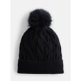 thumbnail image 1 of Scenario Women's Cable Knit Pom Beanie, Black Soot, 1 of 4