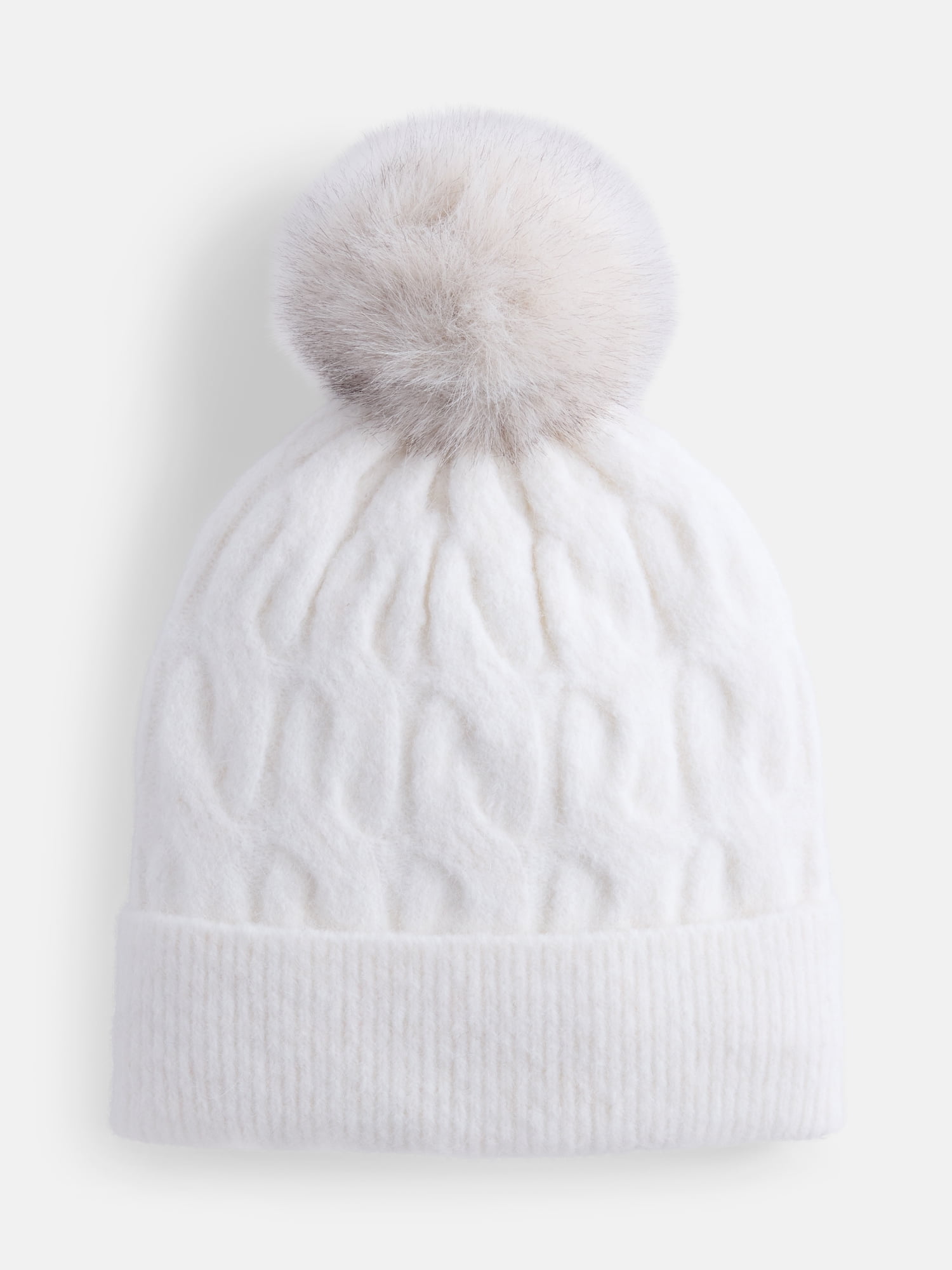 Scenario Women's Cable Knit Pom Beanie, Winter White