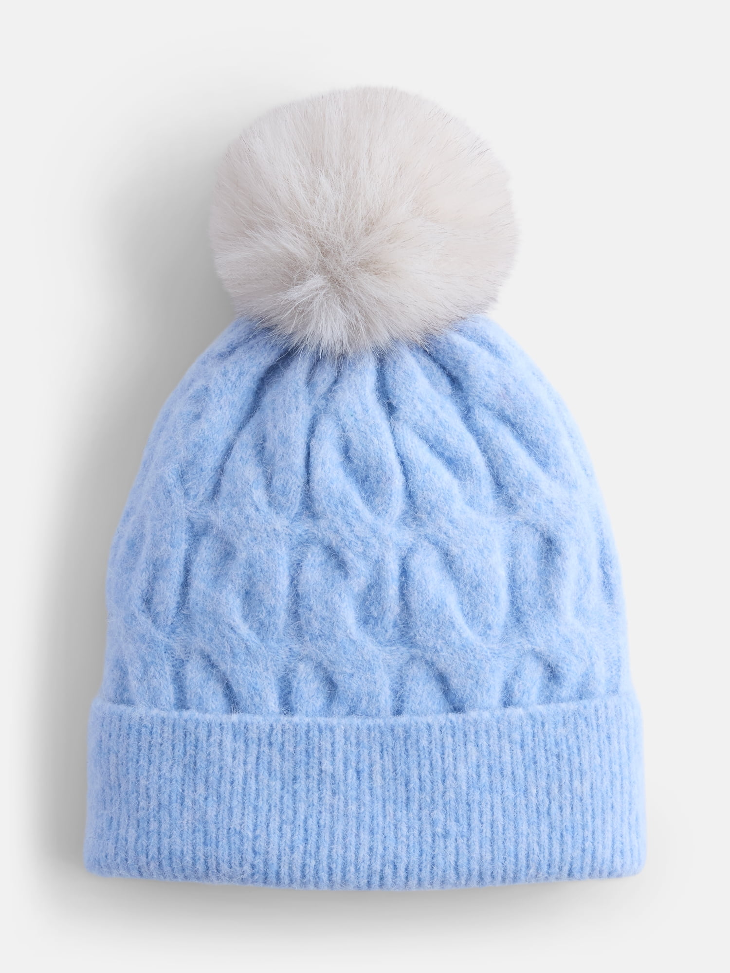 Scenario Women's Cable Knit Pom Beanie, Polished Blue