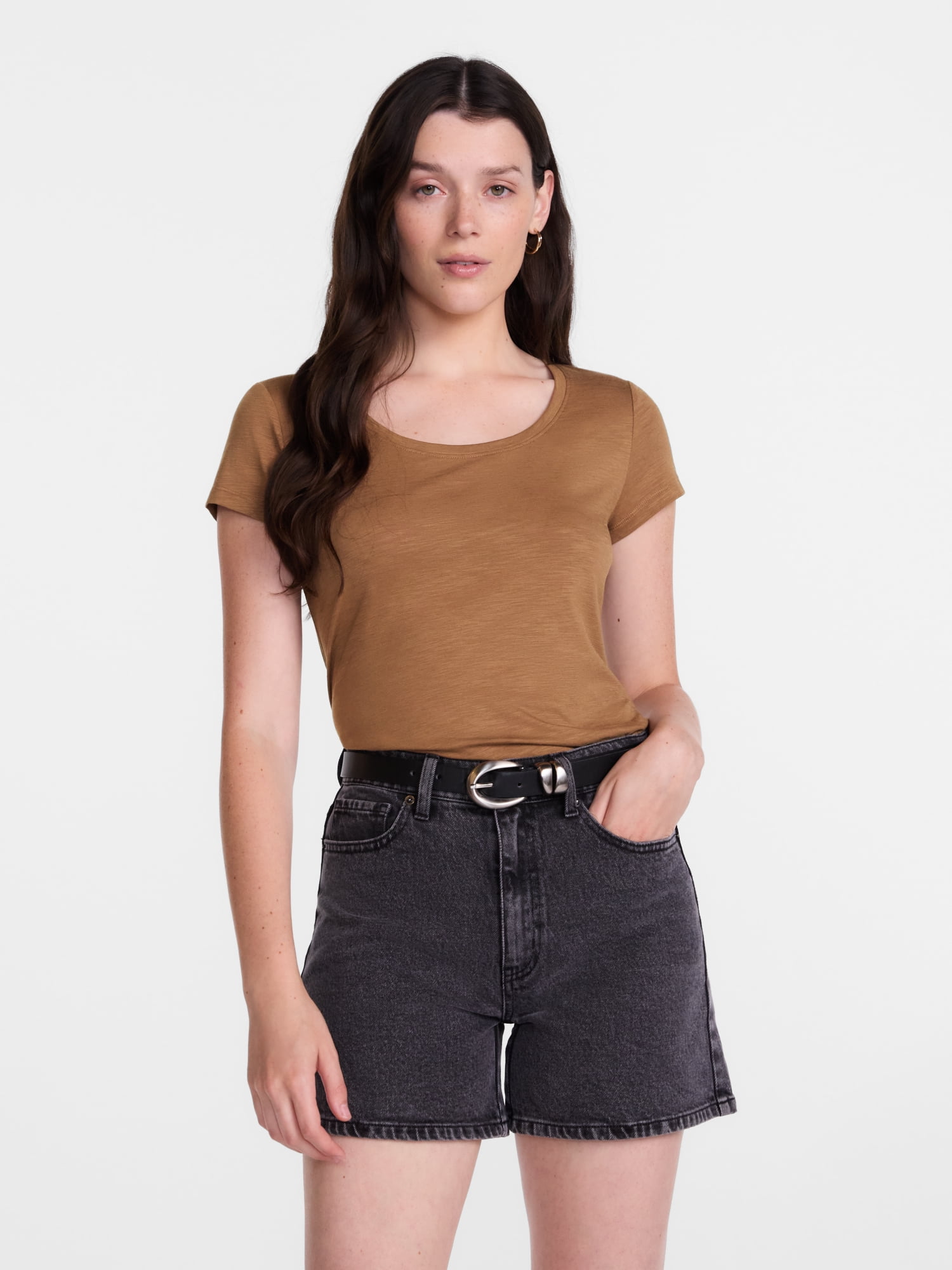 Scenario Women's Scoop Neck Tee with Cap Sleeves, Sizes XS-XXXL