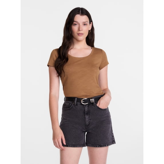 Scenario Women's Scoop Neck Tee with Cap Sleeves, Sizes XS-XXXL