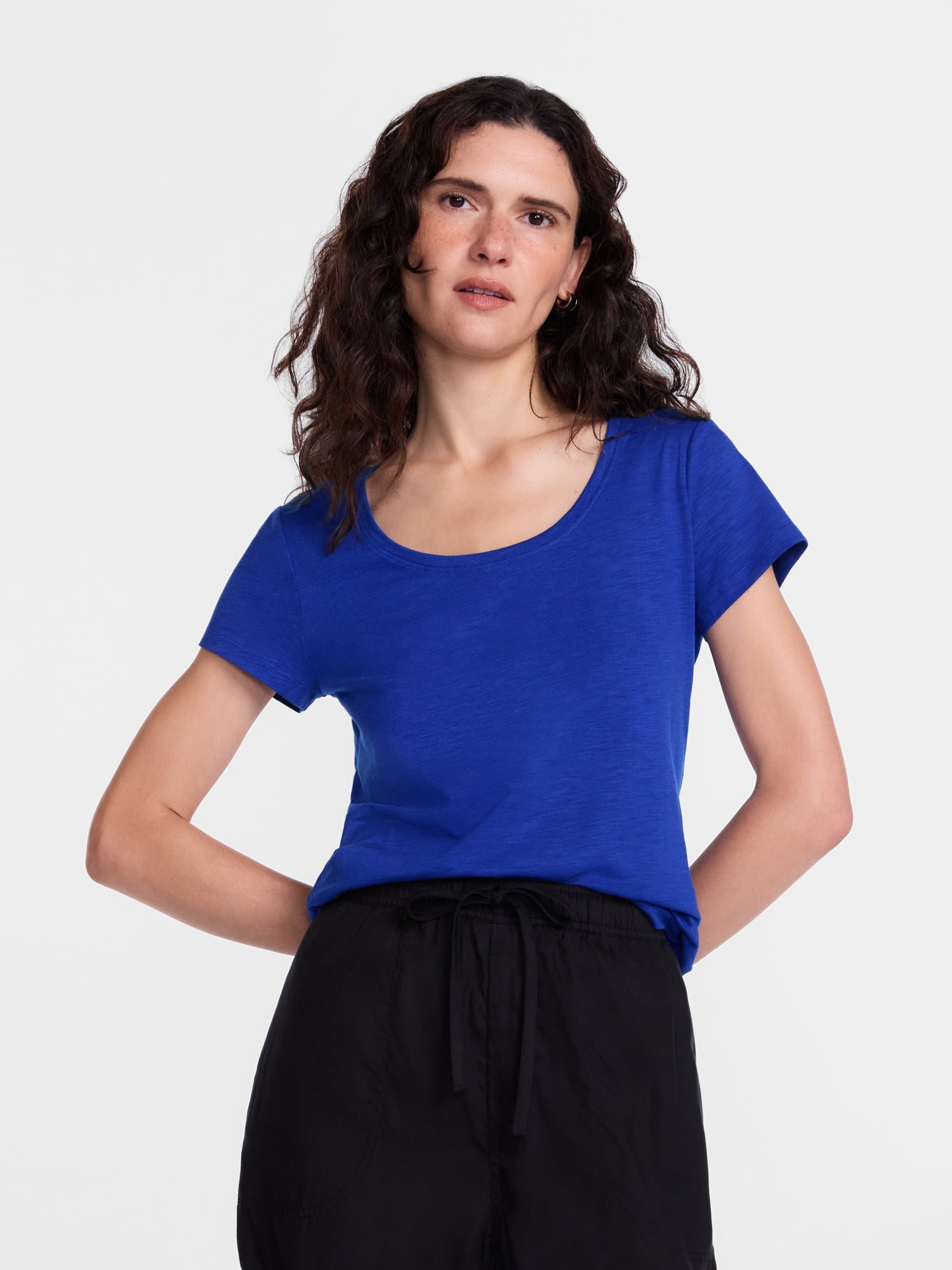 Scenario Women's Scoop Neck Tee with Cap Sleeves, Sizes XS-XXXL