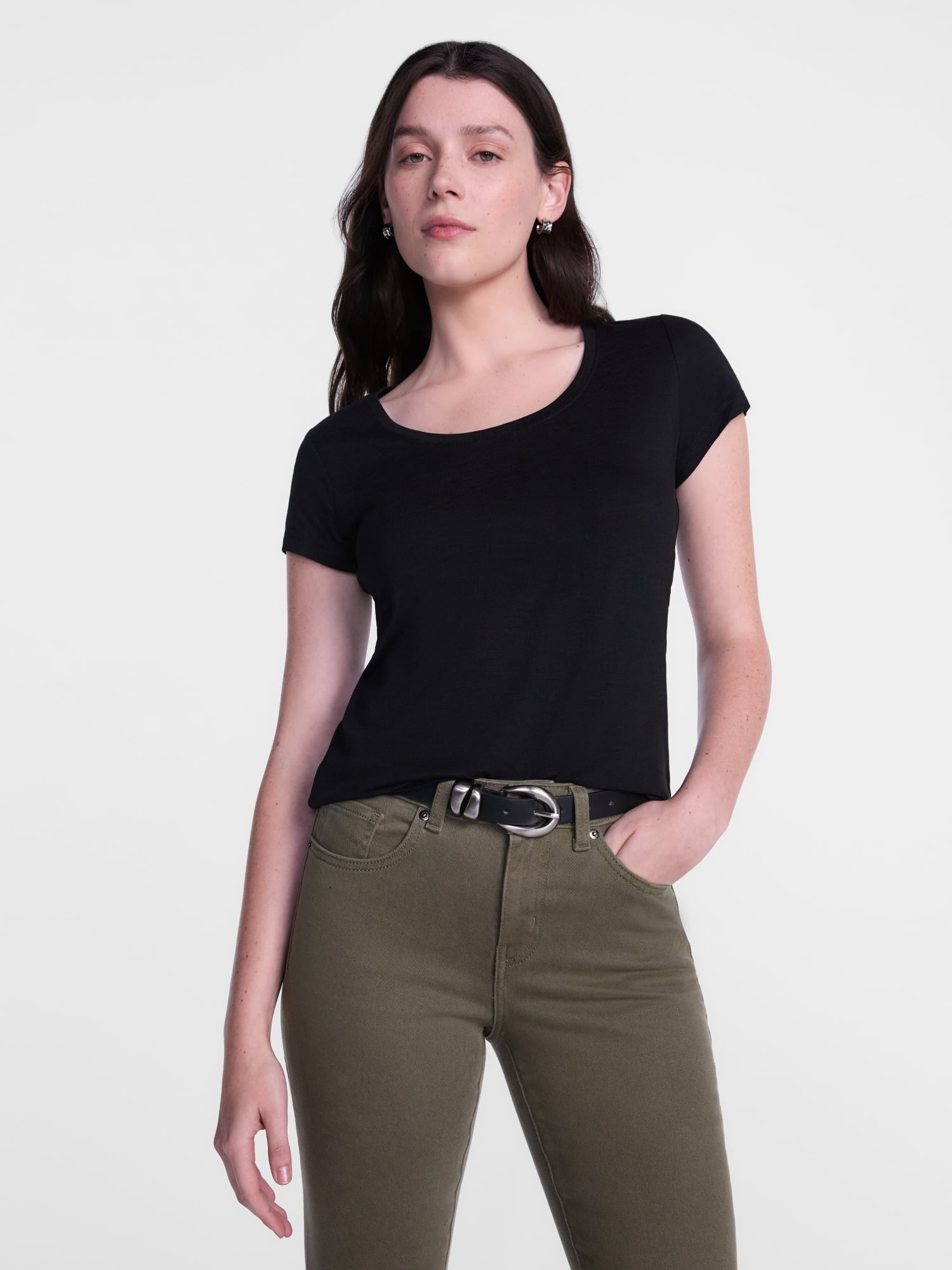 Scenario Women's Scoop Neck Tee with Cap Sleeves, Sizes XS-XXXL