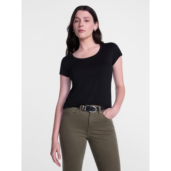 Scenario Women's Scoop Neck Tee with Cap Sleeves, Sizes XS-XXXL