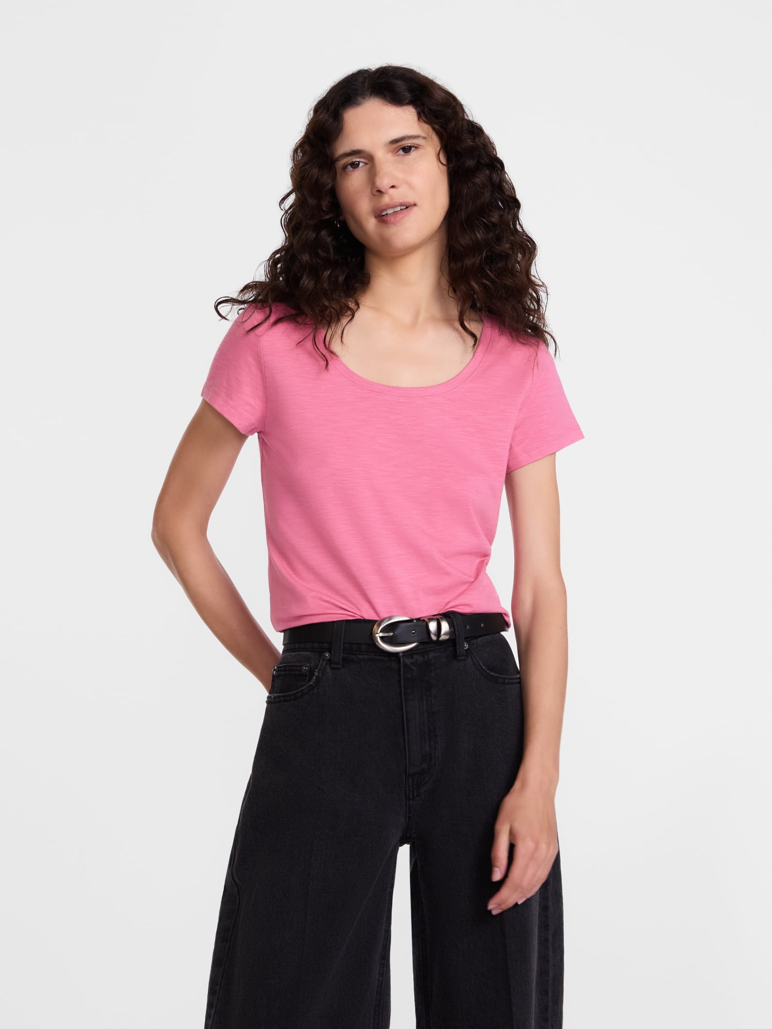 Scenario Women's Scoop Neck Tee with Cap Sleeves, Sizes XS-XXXL