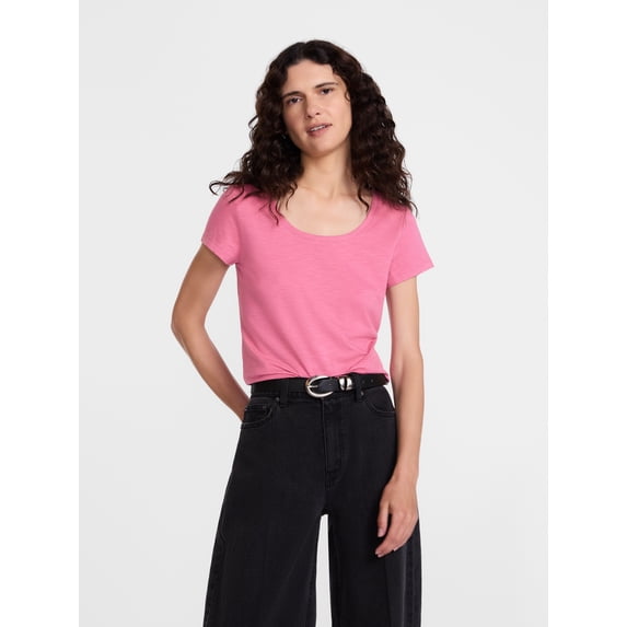 Scenario Women's Scoop Neck Tee with Cap Sleeves, Sizes XS-XXXL