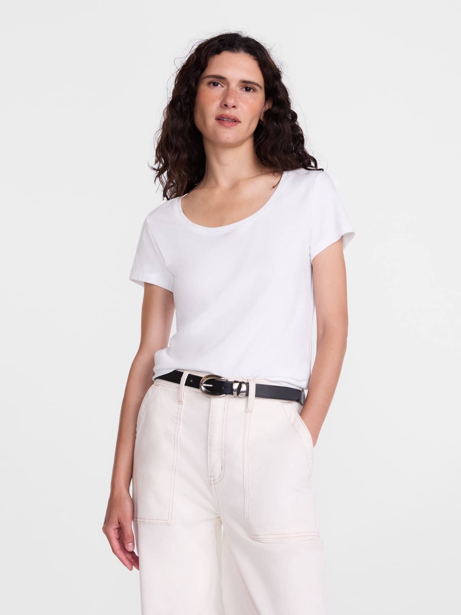 Scenario Women's Scoop Neck Tee with Cap Sleeves, Sizes XS-XXXL
