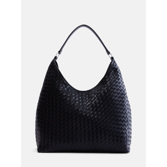 Scenario Women's Faux Leather Woven Hobo Shoulder Bag, Black