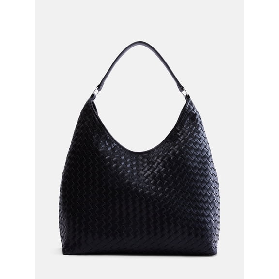 Scenario Women's Faux Leather Woven Hobo Shoulder Bag, Black