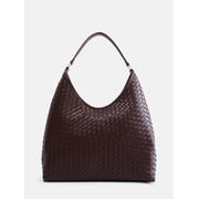 Women's Faux Leather Woven Hobo Shoulder Bag, Warm Chocolate
