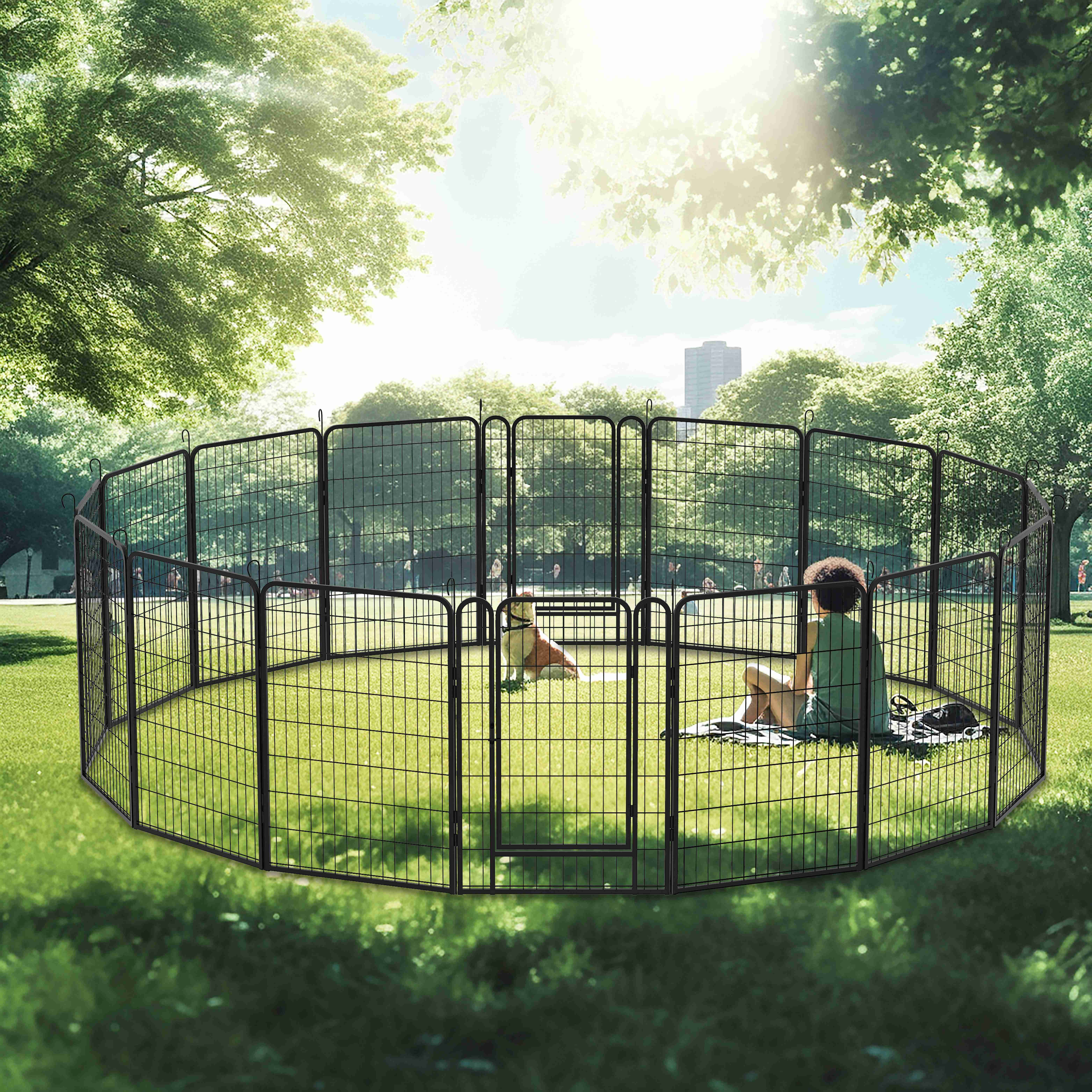 Zoeye 16-Panel Black Iron Outdoor Pet Playpen