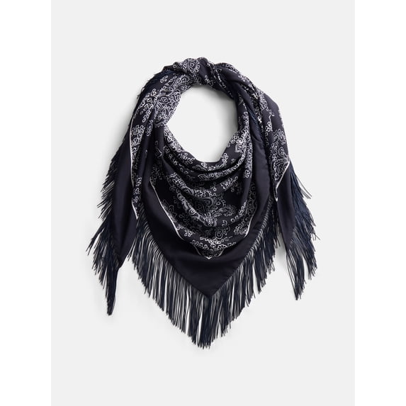 Scenario Women's Printed Fringe Triangle Scarf, Blue