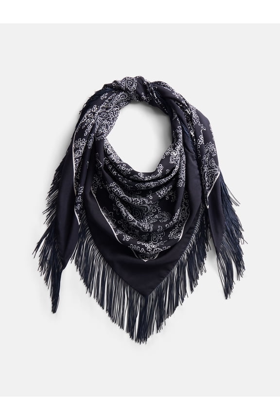 Women's Printed Fringe Triangle Scarf, Blue