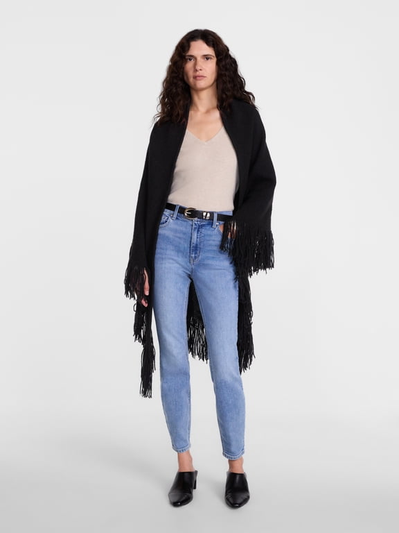 Women's Fringe Shawl, Black Soot