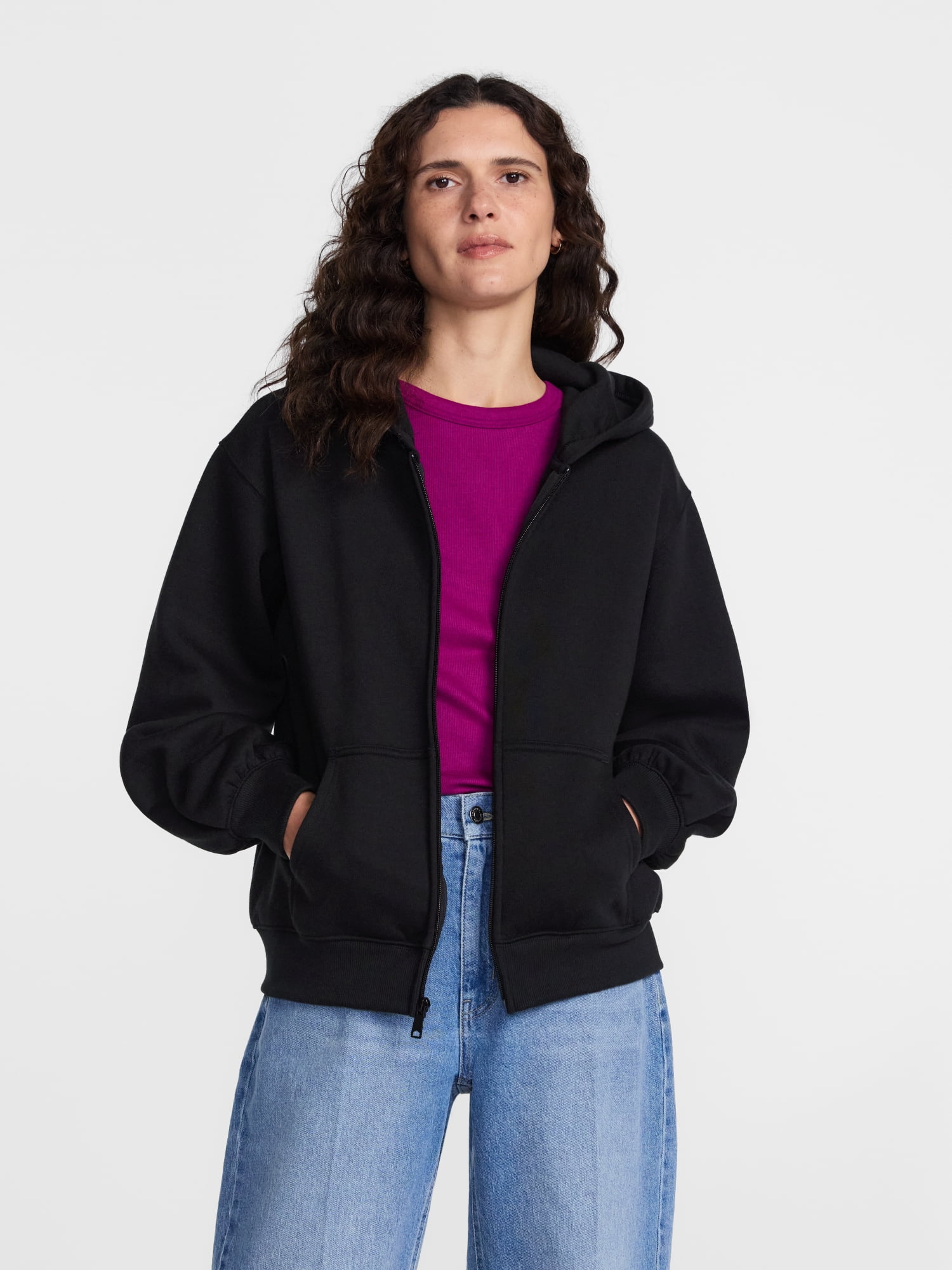 Scenario Women's and Women's Plus Zip Front Fleece Hoodie Jacket, Sizes XS-4X