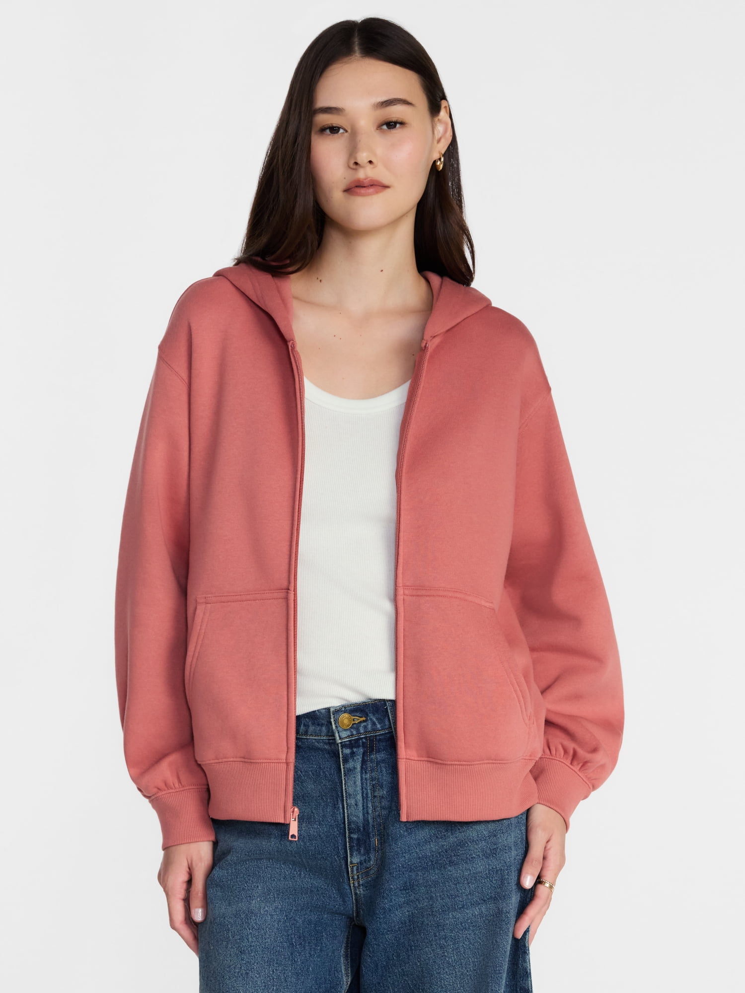 Scenario Women's and Women's Plus Zip Front Fleece Hoodie Jacket, Sizes XS-4X