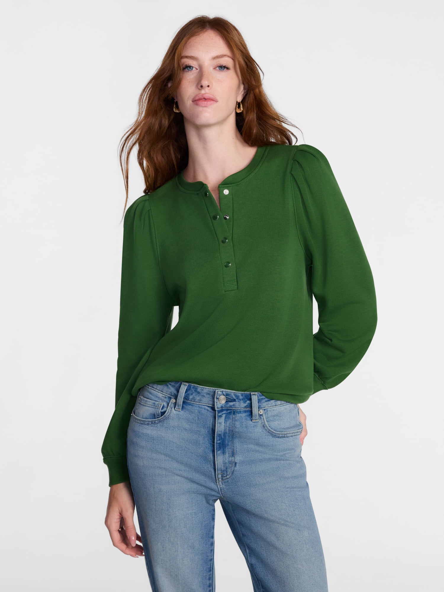 Scenario Women's Henley Sweatshirt with Long Sleeves, Sizes XS-XXXL