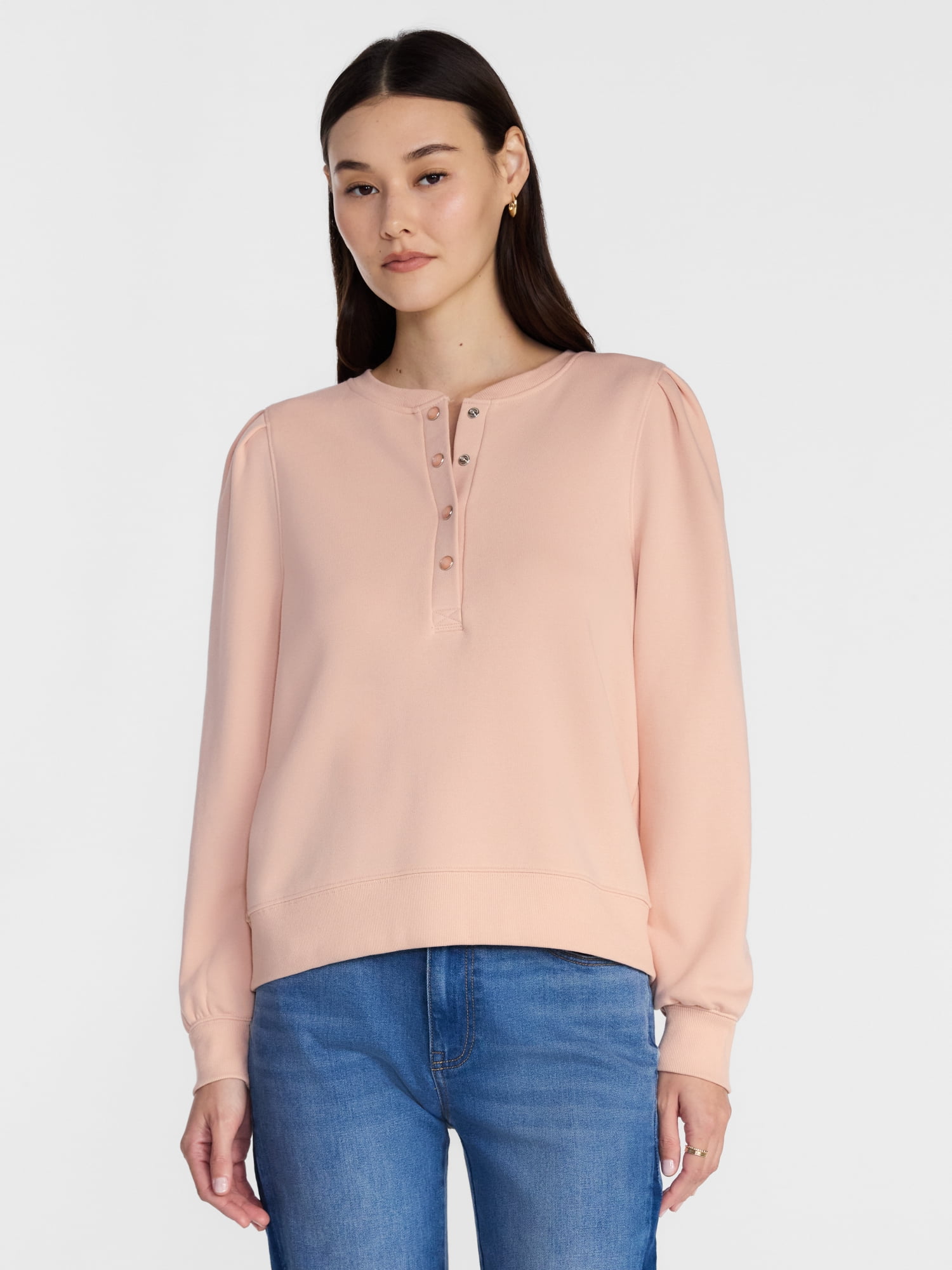 Scenario Women's Henley Sweatshirt with Long Sleeves, Sizes XS-XXXL