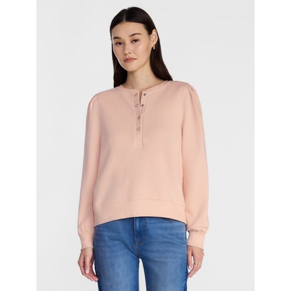 Scenario Women's Henley Sweatshirt with Long Sleeves, Sizes XS-XXXL