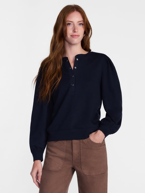 Women's Henley Sweatshirt with Long Sleeves, Sizes XS-XXXL