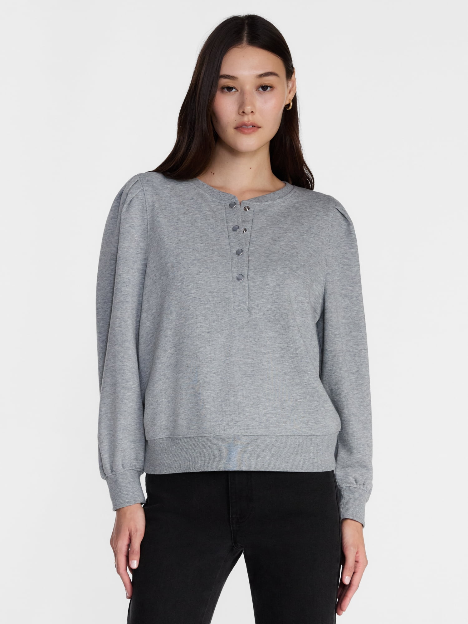 Scenario Women's Henley Sweatshirt with Long Sleeves, Sizes XS-XXXL